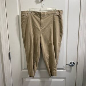 Catherines Women's Plus Size 24W Beige Khaki Cropped Pants Elastic Waistband